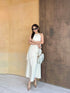 Ladies Asymmetrical Sleeves Back Tie Tops Witj A-Line Skirts